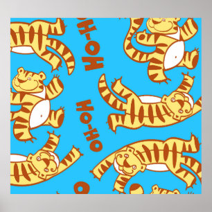 Tiger Cubs Cartoon: Funny Seamless. Poster