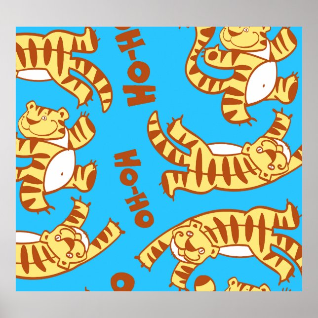 Tiger Cubs Cartoon: Funny Seamless. Poster (Front)