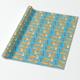 Tiger Cubs Cartoon: Funny Seamless. Wrapping Paper
