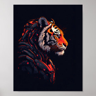 Tiger Cyberpunk Mecha Neon Gaming Poster