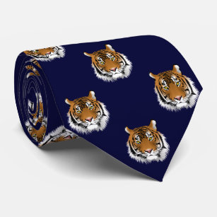 Tiger Dark Navy Blue Background Tie