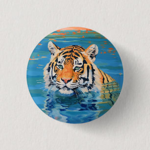 Tiger design, painted, art colourful 3 cm round badge