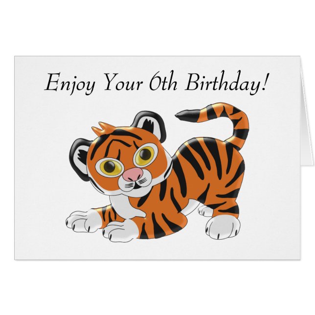 Tiger Design Personalised 6th Birthday Card (Front Horizontal)