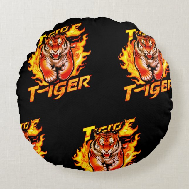 Tiger Design Round Throw Pillow (Front)
