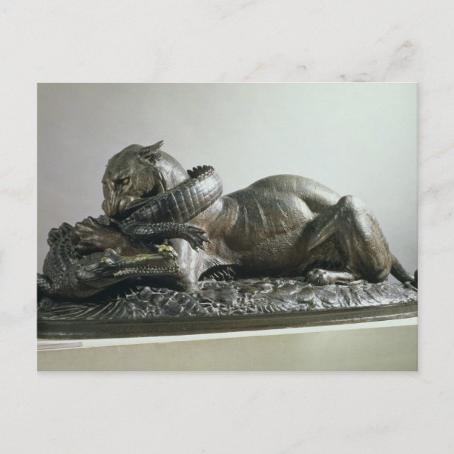 Tiger devouring an alligator, 1832 (bronze) postcard (Front)