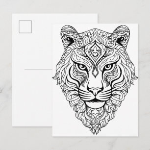 Tiger doodle drawing. postcard