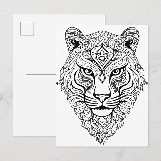 Tiger doodle drawing. postcard (Front/Back)
