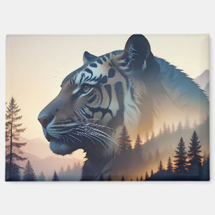 Tiger Double Exposure Animal Nature Wilderness Out Magnet