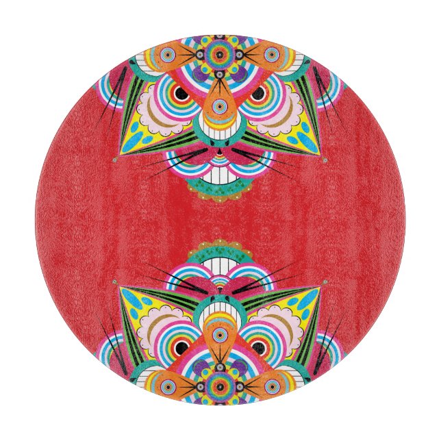 Tiger Dragon Mandala Glass Cutting Board (Front)