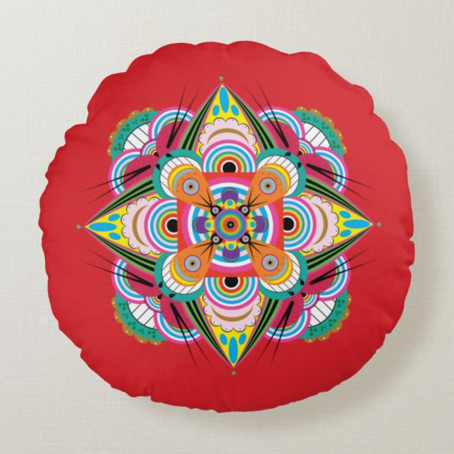 Tiger Dragon Mandala Round Pillow (Front)