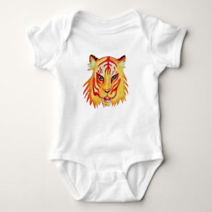 Tiger Drawing Baby Jersey Bodysuit, White Baby Bodysuit