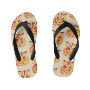 Tiger Drawing Custom Flip Flops, Kids Kid's Thongs