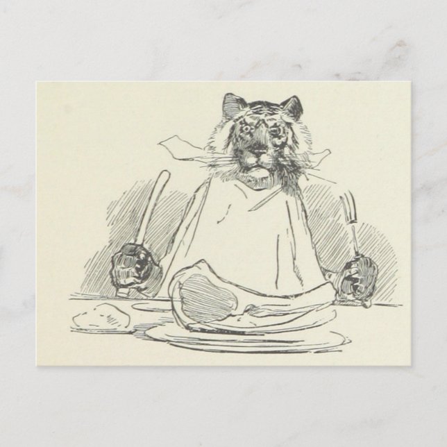 Tiger Eating Meat with Knife and Fork Postcard (Front)