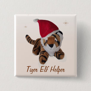 Tiger Elf Helper In Santa Hat Badge Name Tag