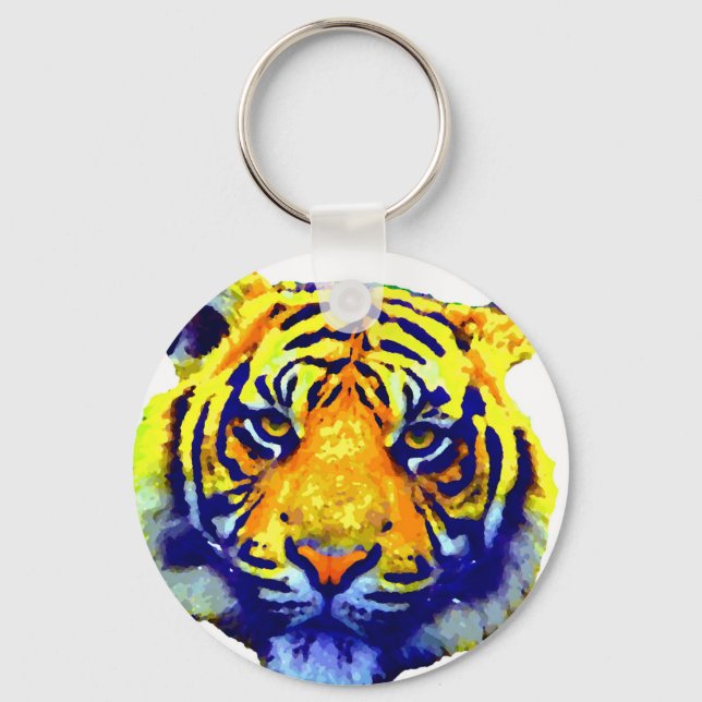 Tiger Eyes Pop Art Key Ring (Front)