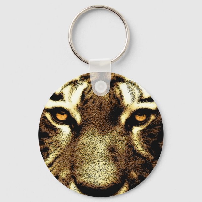 Tiger Eyes Wild Animals Basic Button Keychain (Front)