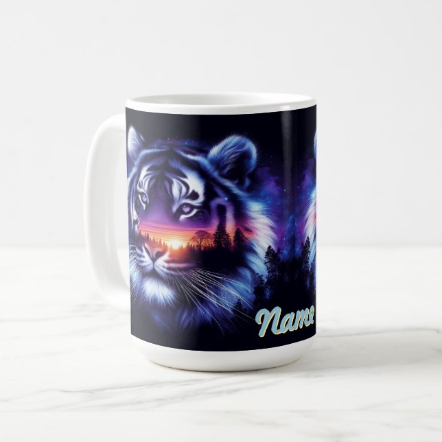 Tiger Face and Scenic Sunset Landscape Coffee Mug (Front Left)