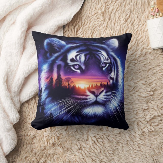 Tiger Face and Scenic Sunset Landscape Cushion (Blanket)