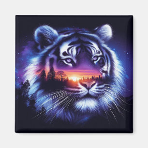 Tiger Face and Scenic Sunset Landscape Magnet