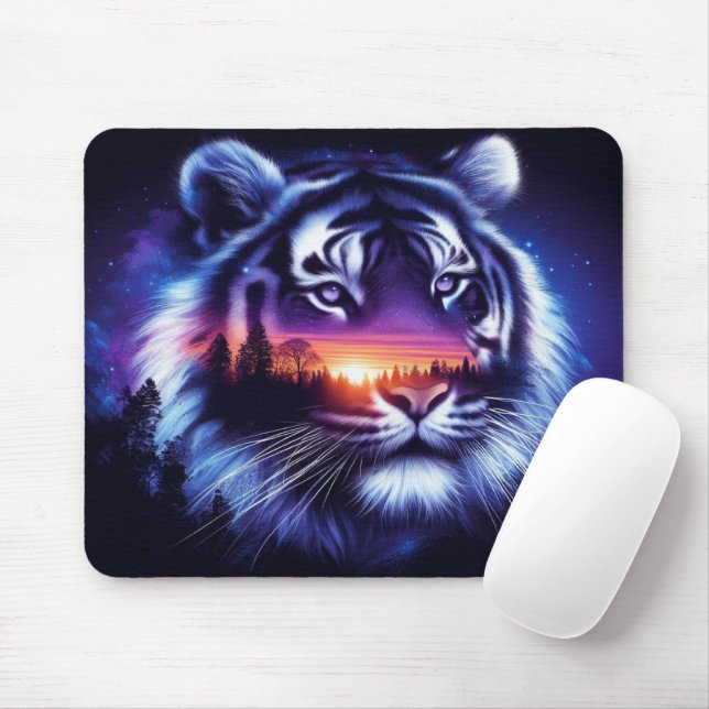 Tiger Face and Scenic Sunset Landscape Mouse Pad (With Mouse)