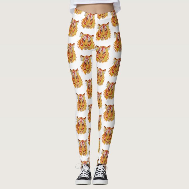 Tiger Face Art  Drawing  Leggings (Front)