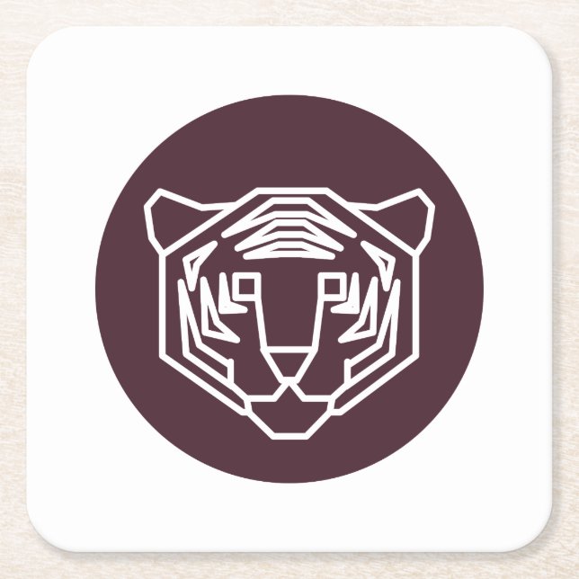 Tiger Face Badge Square Paper Coaster (Front)