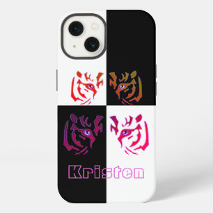 Tiger Face Black & White Check iPhone 13 Case
