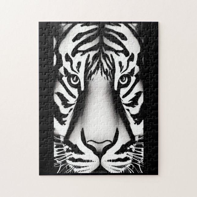 Tiger face black white stripes jigsaw puzzle (Vertical)