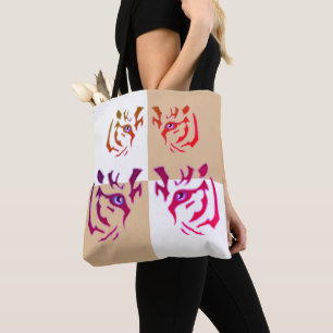 Tiger Face Camel & White Check Tote Bag