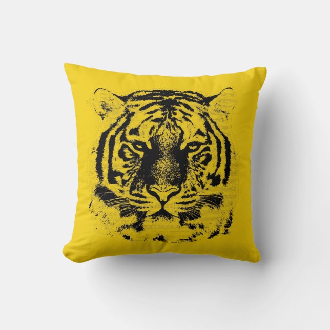 Tiger Face Close Up (Black and Yellow) Cushion (Front)