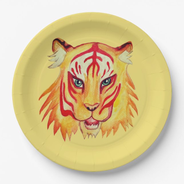 Tiger Face  Drawing Custom Paper Plates 9 in (Front)