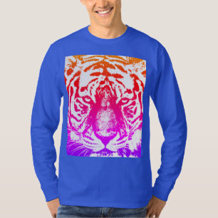 Tiger Face Mens Modern Long Sleeve Deep Royal Blue T-Shirt