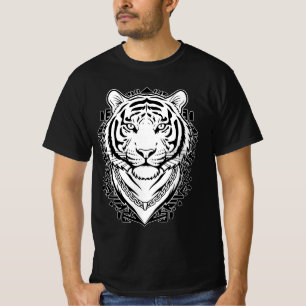 Tiger Face Minimalist Line Art Black and White T-Shirt