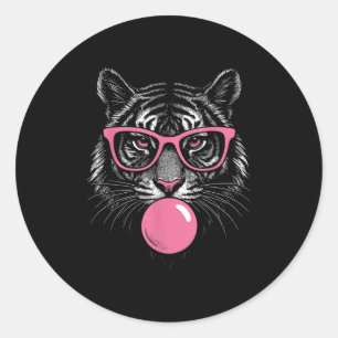 Tiger Face Nk Sungles Wild Animal Jungle Women Gir Classic Round Sticker