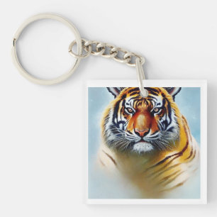 Tiger Face Painting - Striking Wildlife Artwork   Key Ring