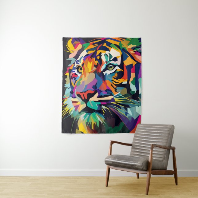 Tiger face pop art tapestry (In Situ)