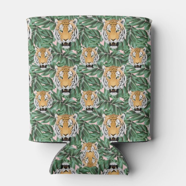Tiger Face with Jungle Leaves Can Cooler (Back)