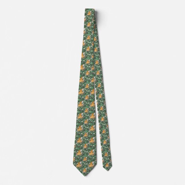 Tiger Face with Jungle Leaves Tie (Front)