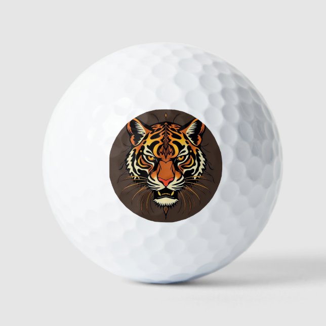Tiger Face with Tribal Patterns Golf Balls (Front)