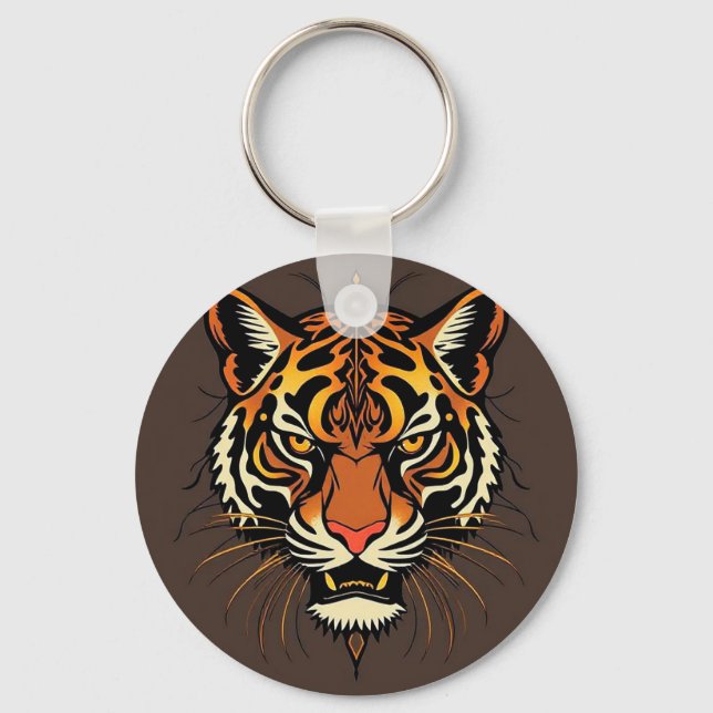 Tiger Face with Tribal Patterns Key Ring (Front)