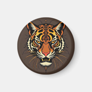 Tiger Face with Tribal Patterns Magnet