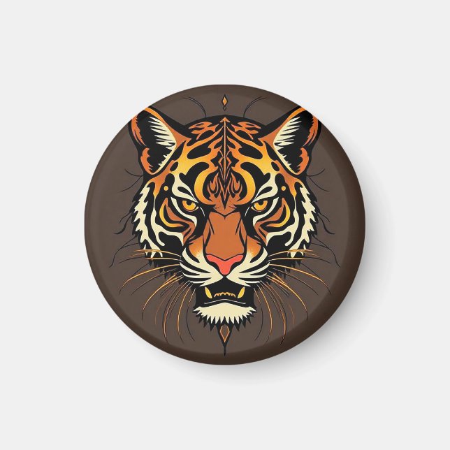 Tiger Face with Tribal Patterns Magnet (Front)