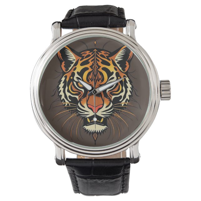 Tiger Face with Tribal Patterns Watch (Front)