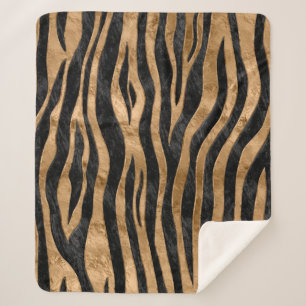 Tiger Faux Fur Texture black abalone and gold Sherpa Blanket
