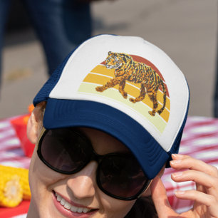 Tiger Faux Sequin look Retro Sunset Trucker Hat