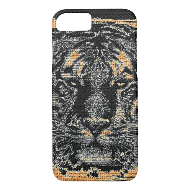 Tiger Fine Art on Burlap Rustic Jute #3 Case-Mate iPhone Case (Back)