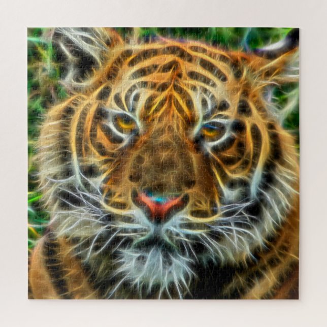 Tiger Fire Fractal Cat Jigsaw Puzzle (Vertical)