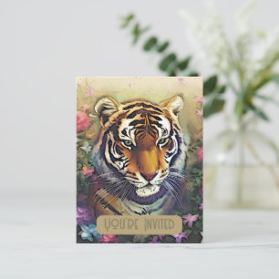 Tiger Flower Invitation QR Code Postcard