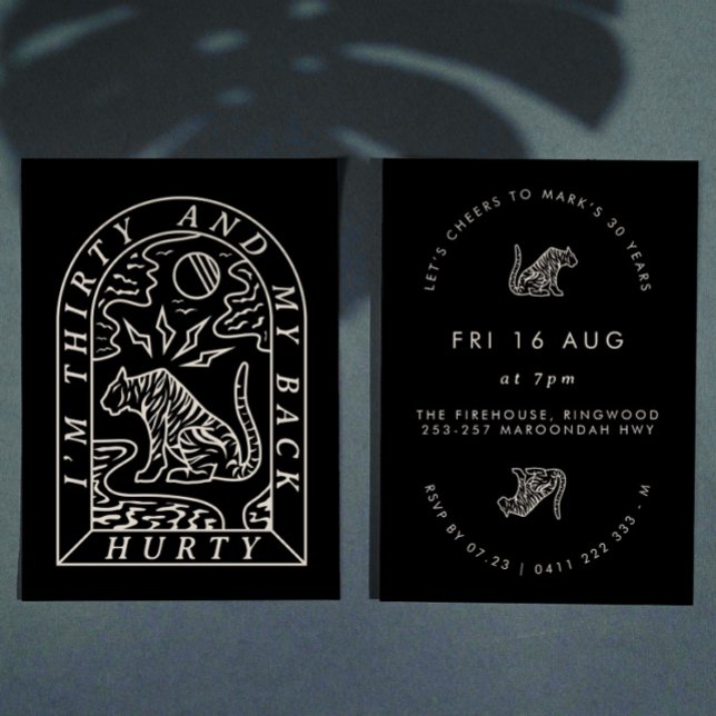 Tiger Funny Back Hurty 30th Birthday Invitation (Creator Uploaded)