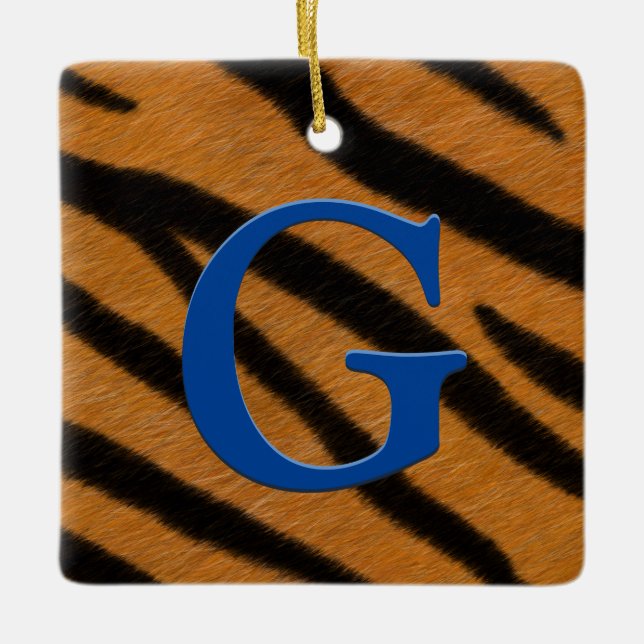 Tiger Fur Personalised Monogram & Message Alphabet Ceramic Ornament (Front)